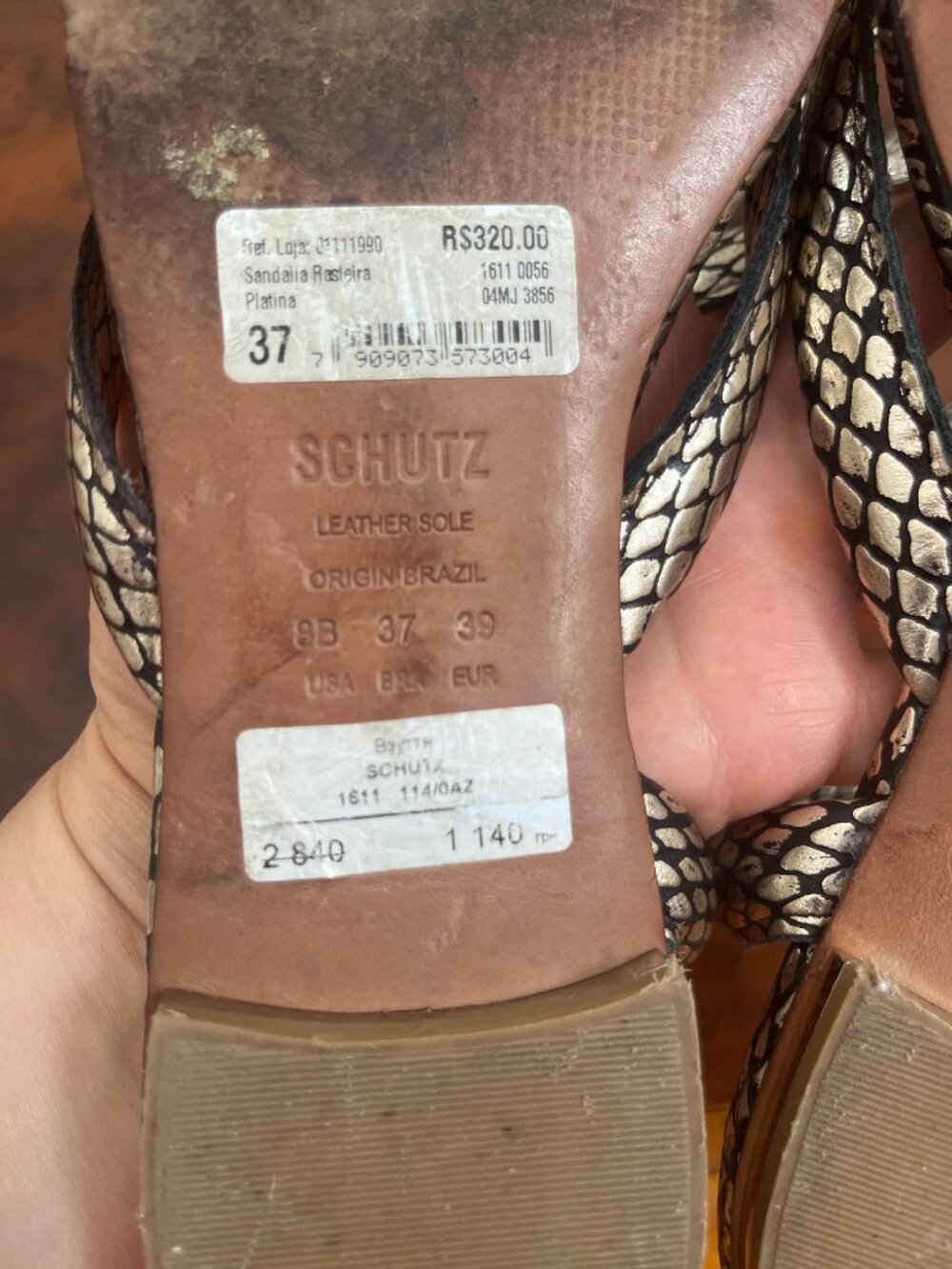 Schutz Gladiator Wrap Around Metallic Snake Print Flat Sandals Size 6.5 - Picture 10 of 10